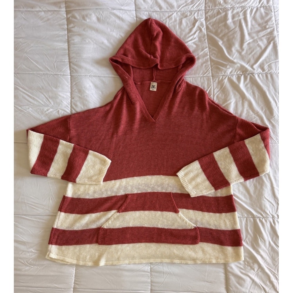 Sew In Love Knit Sweater Hoodie Size 3x Oversized Pink & White Striped EUC